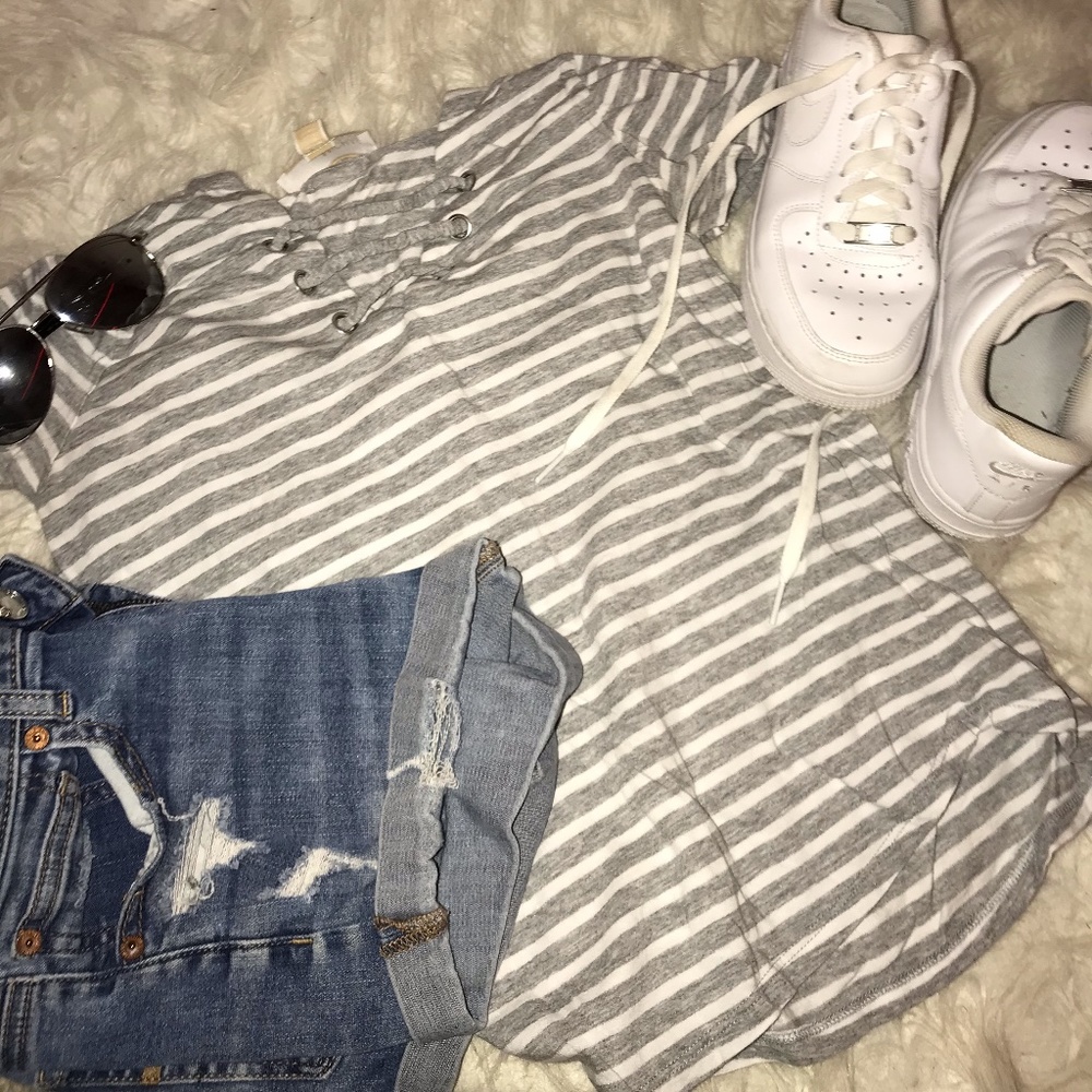 Soft grey and white striped t shirt (small)
